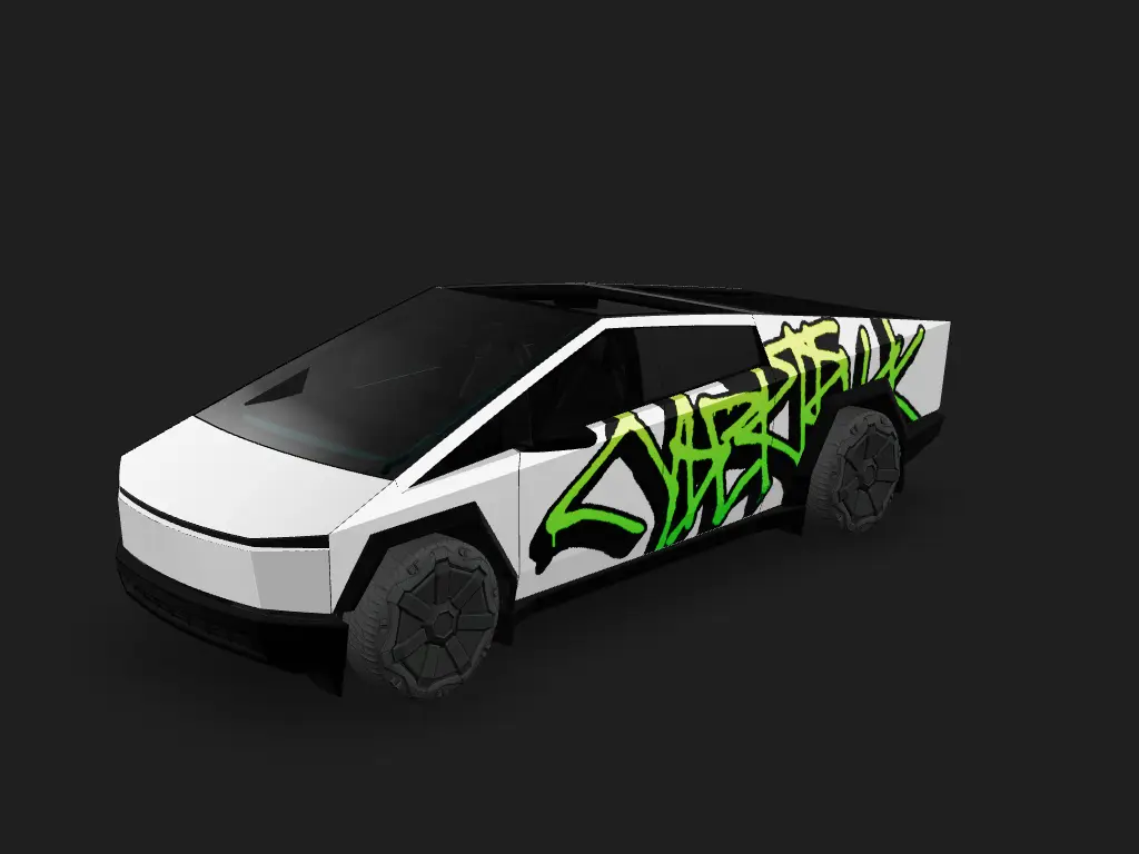 Graffiti green Tesla Cybertruck wrap design skin