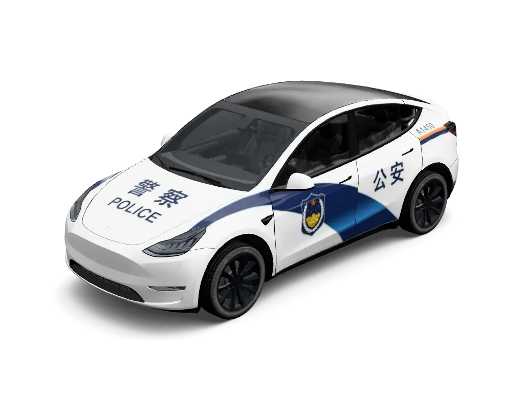Rapid Response Interceptor Police Wrap Tesla Model Y (Classic) wrap - Official-style emergency interceptor vehicle wrap with a crisp white base, deep ...