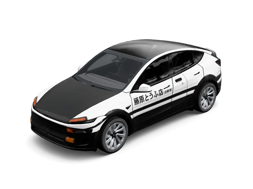 Initial D Black Hood Drift Tribute Tesla Model Y Juniper Premium wrap - Iconic Initial D drift wrap featuring a contrast satin black hood, crisp white b...