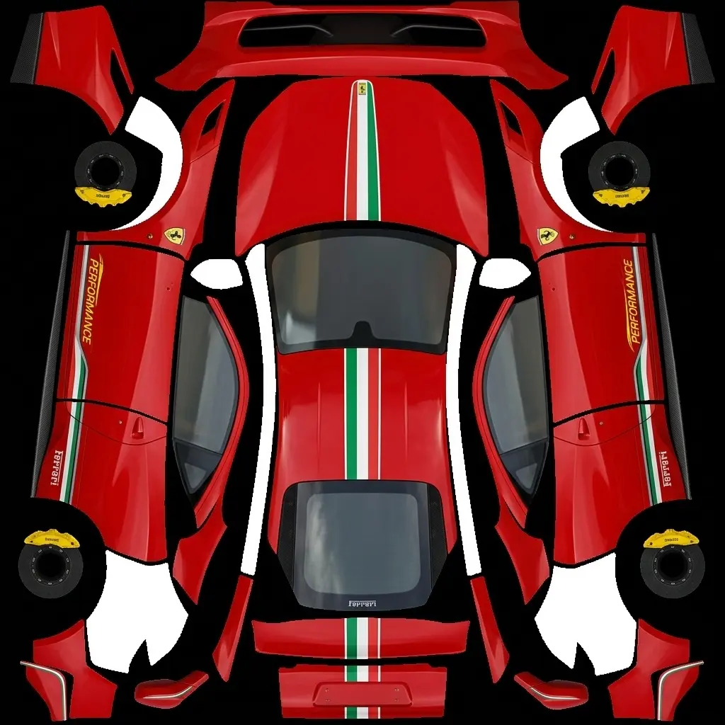 Scuderia Tricolore Italian Red Tesla Model Y Juniper Performance wrap texture - Gloss Rosso Corsa crimson red wrap featuring the iconic green, white, and red Italian national flag
