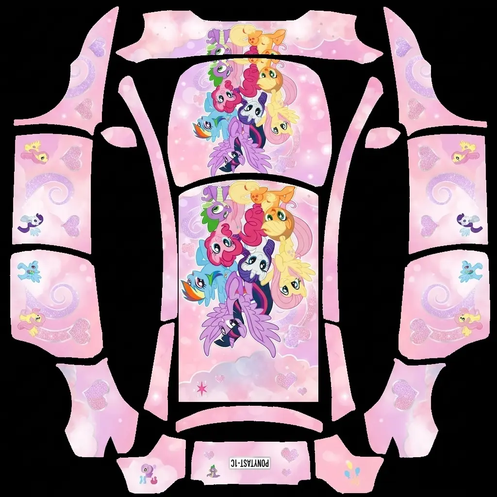 Sweet Mascot Pastel Dreamscape Tesla Model Y L wrap texture - Soft pastel baby pink wrap featuring an illustrated smiling cartoon mascot centered on the front hoo