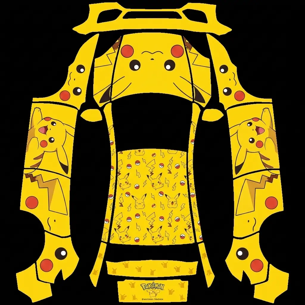 Pikachu Thunderbolt Electric Surge Tesla Model Y Juniper Premium wrap texture - Vibrant electric yellow automotive wrap celebrating Pokemon Pikachu, featuring large character illus