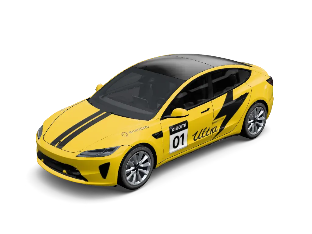 Cyber Yellow Tesla model-3-2024-plus wrap - 小米ultra黄色车身拉花...