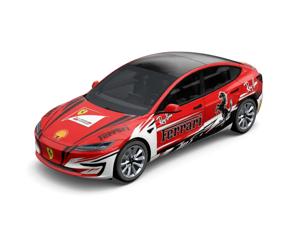 Rosso Corsa F1 Tesla model-3-2024-plus wrap - F1 法拉利车队赛车车身涂装...