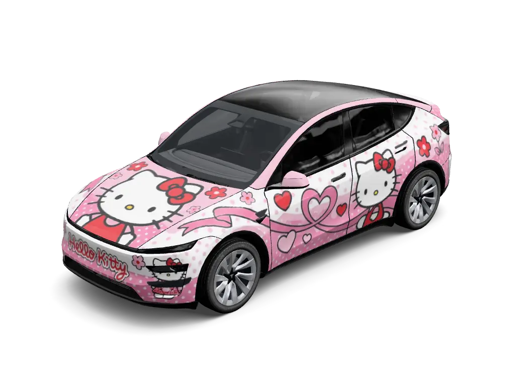 Pink Bow Racer Tesla Model Y Juniper wrap - HelloKitty主题...