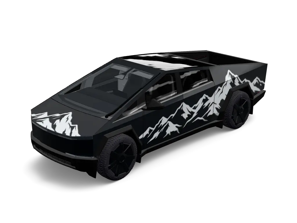 Glacier Titan Tesla Cybertruck wrap - 黑色车身，高级感的淡灰色雪山顶峰...