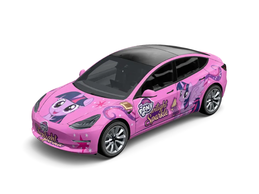Twilight Pink Tesla Model 3 (Classic) wrap - 粉色车身，小马宝莉紫悦主题...