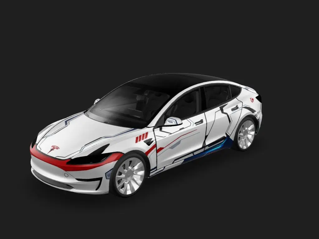 对称浪潮 Tesla 自定义 wrap - 左右车门对称，颜色同照片一样，...