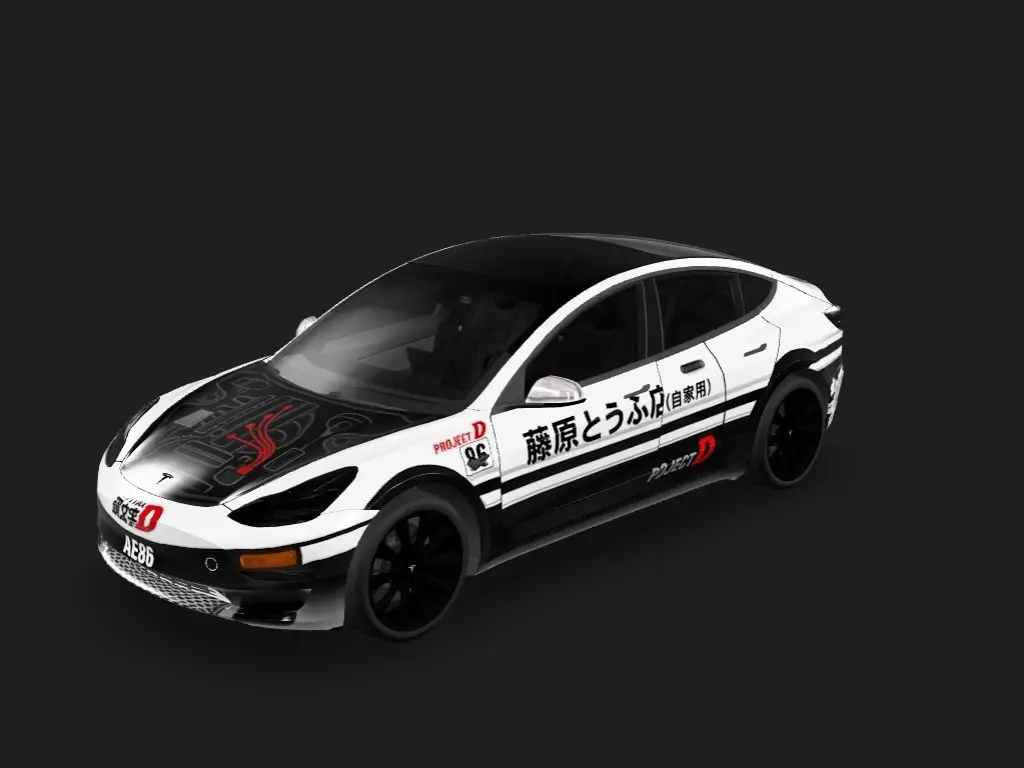 头文字D·AE86 Tesla Model 3 wrap - 头文字D，AE86那样的涂装...