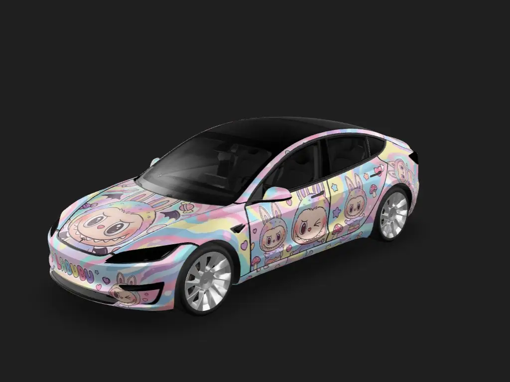 拉布布风范 Tesla Model 3 焕新版 wrap - 生成一个拉布布玩偶图案，颜色不限...