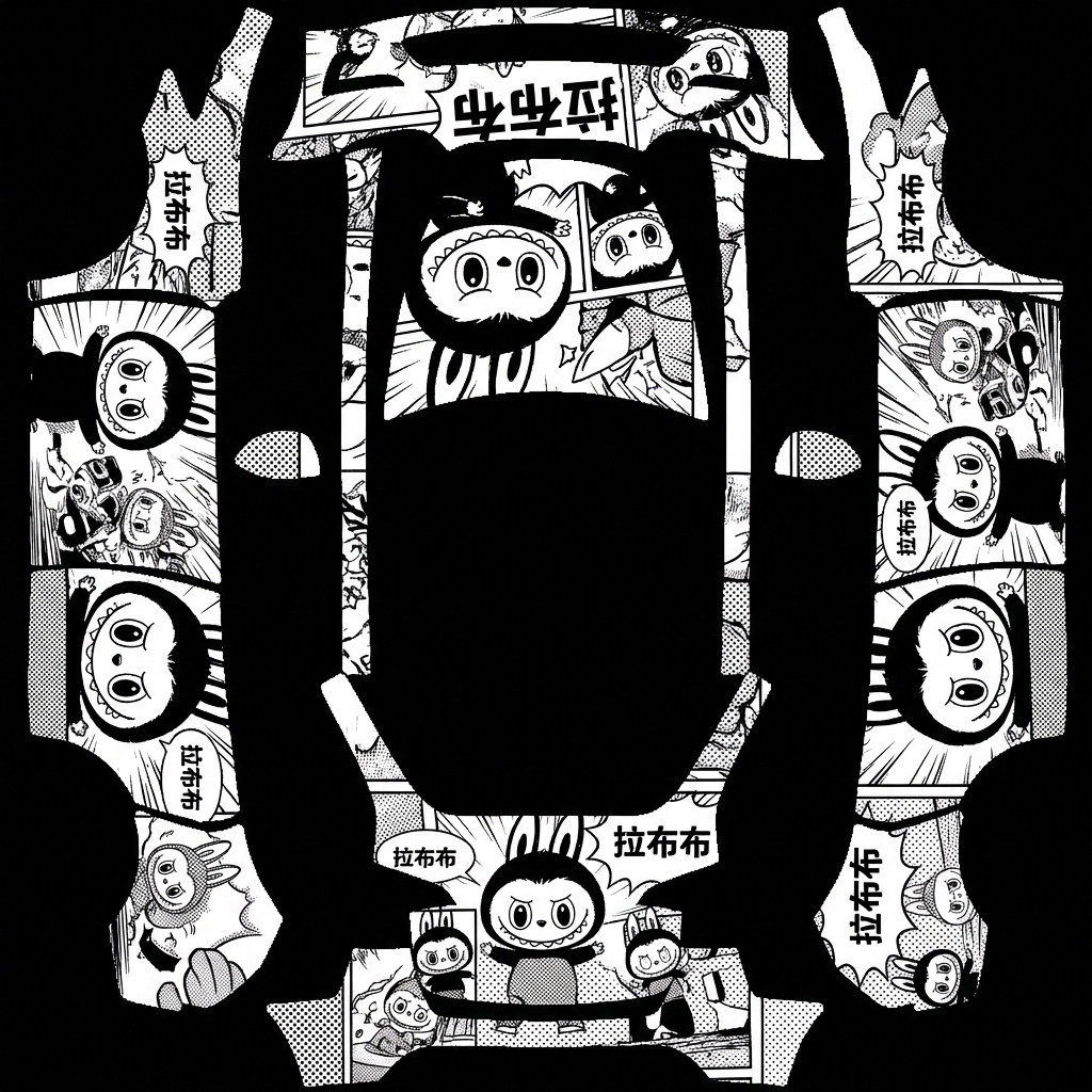 拉布布黑白漫画风格风 Tesla Model Y wrap texture - 拉布布黑白漫画风格