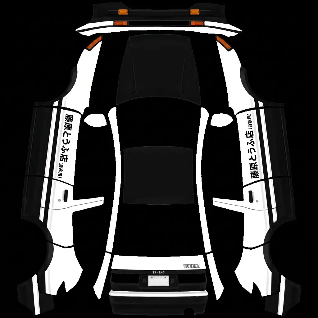设计一款和《头文字D》中AE 86相同外观的车衣风 Tesla Model Y 焕新版 wrap texture - 设计一款和《头文字D》中AE 86相同外观的车衣皮肤。