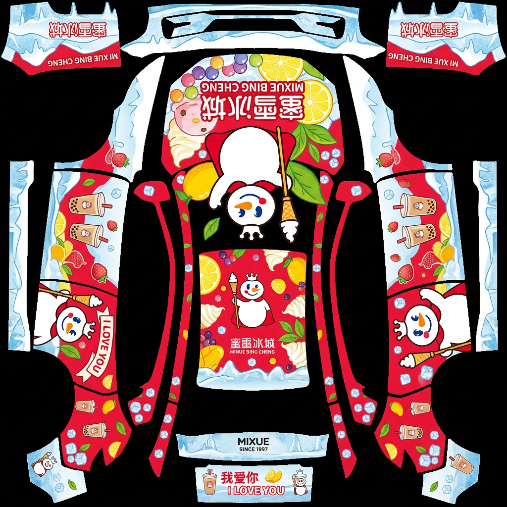 雪王驾到 Tesla Model Y 焕新版 wrap texture - 蜜雪冰城主题