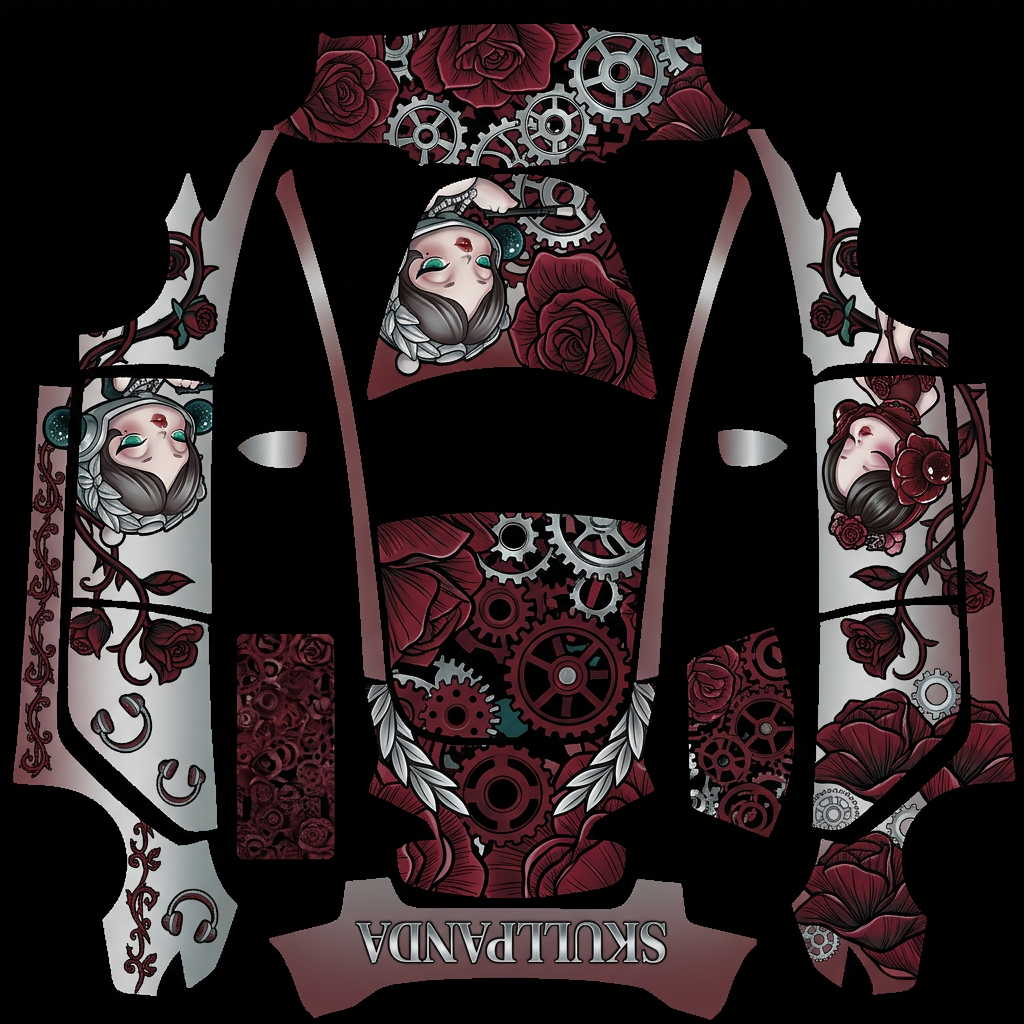 艺形车影 Tesla Model 3 wrap texture - 根据参考图风格、色调和人物形象生成