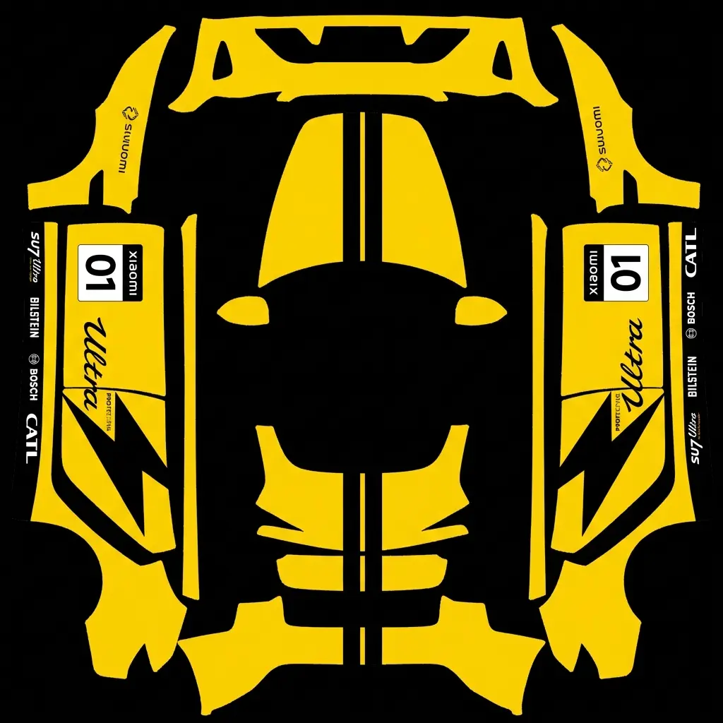 Cyber Yellow Tesla Model 3 Highland wrap texture - 小米ultra黄色车身拉花