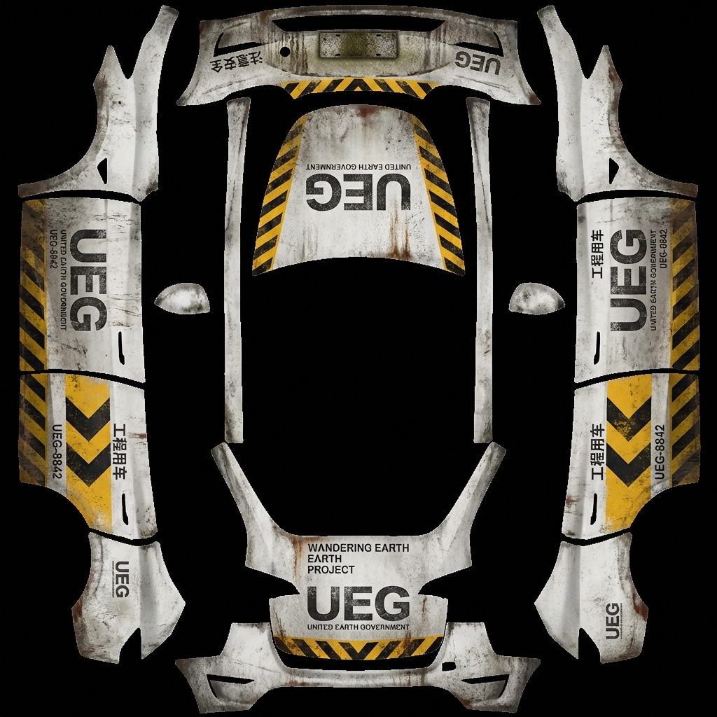 流浪地球中，工程车的外观涂装风 Tesla Model Y wrap texture - 流浪地球中，工程车的外观涂装