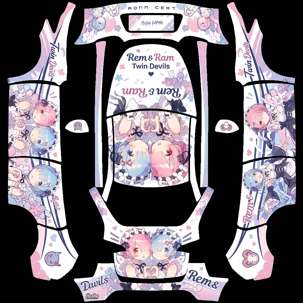 次元守护者 Tesla Model Y wrap texture - 生成动漫人物的二次元痛车，使用图片中的人物。可以继续寻找素材，保持人物在两侧车门部分