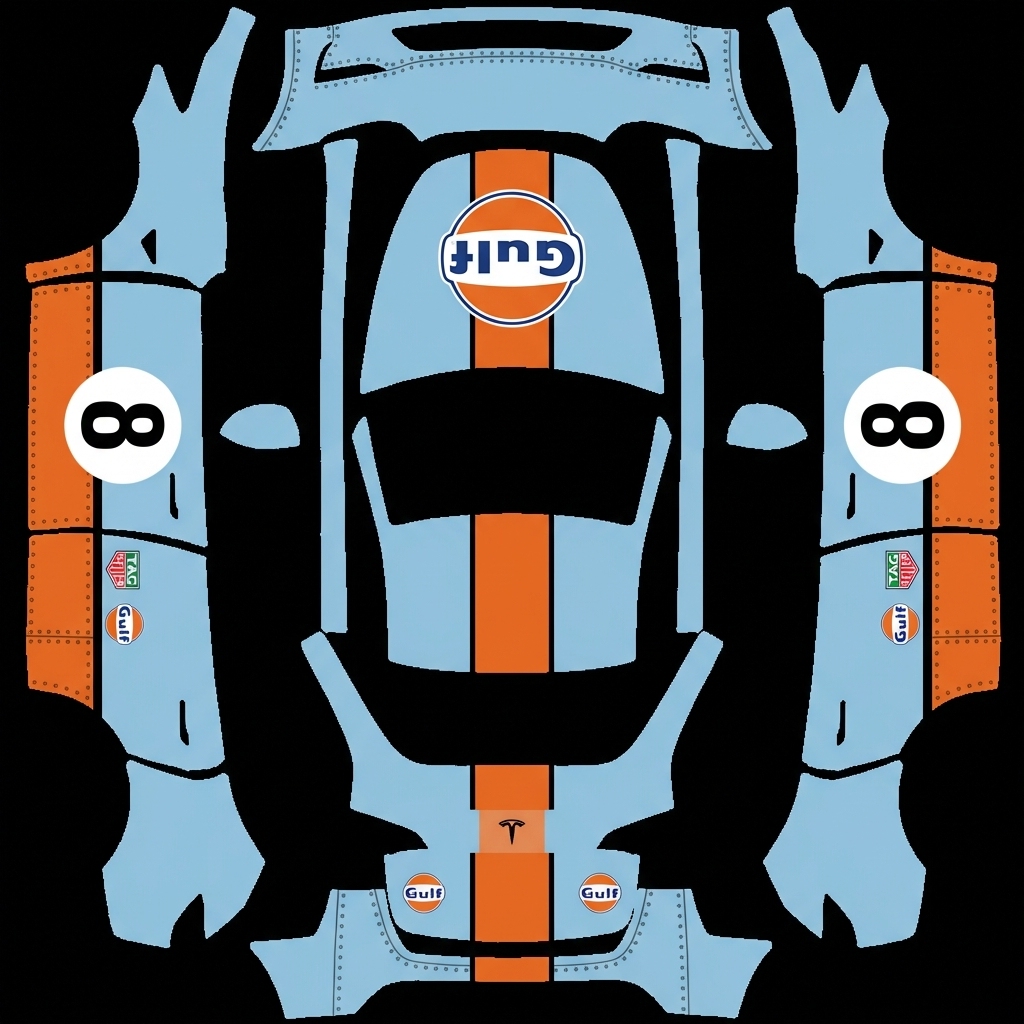 参考图片生成复古赛车风格涂装 Tesla Model Y wrap texture - 参考图片生成复古赛车风格涂装