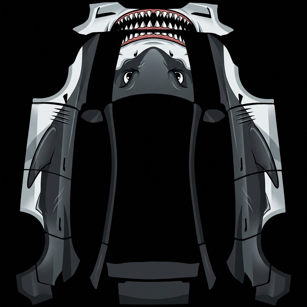 极速黑鲨 Tesla Model Y 焕新版 wrap texture - 鲨鱼车身，整车像一条鲨鱼，背部黑色，腹部白色，车头有牙齿，机盖上有眼睛