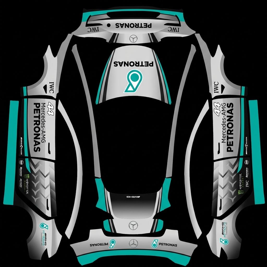 F1银箭战衣 Tesla Model 3 wrap texture - F1 梅赛德斯车队 赛车涂装