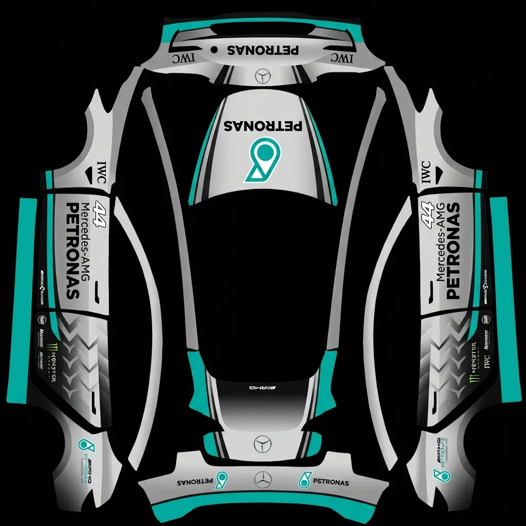 F1银箭战衣 Tesla Model 3 wrap texture - F1 梅赛德斯车队 赛车涂装