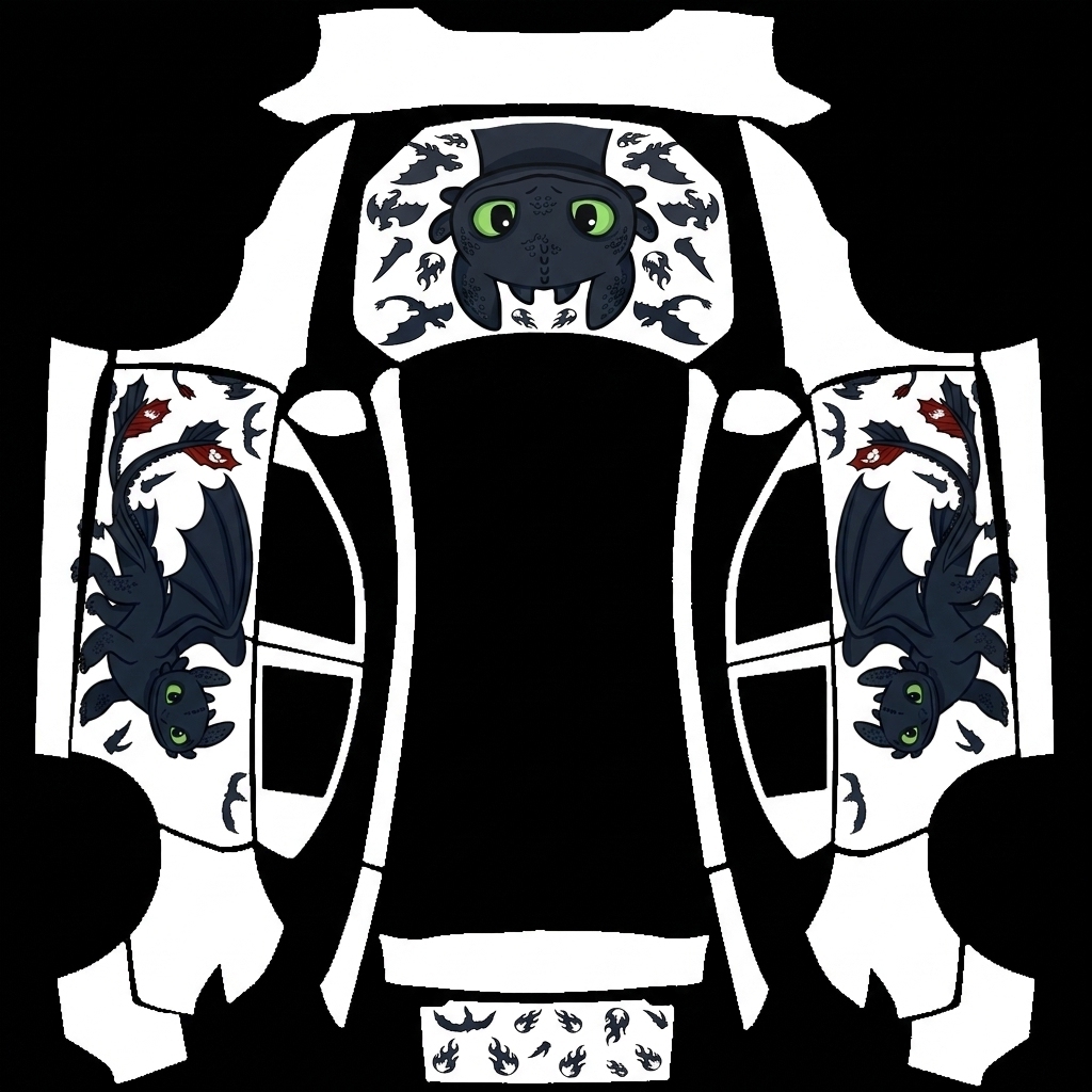 萌趣白Y Tesla Model Y 焕新版 wrap texture - 只要参考图上的卡通形象，背景白色，车最前方是第二张图的完整形象，两边车门各一个第一张图的完整形象，其他地方不放。