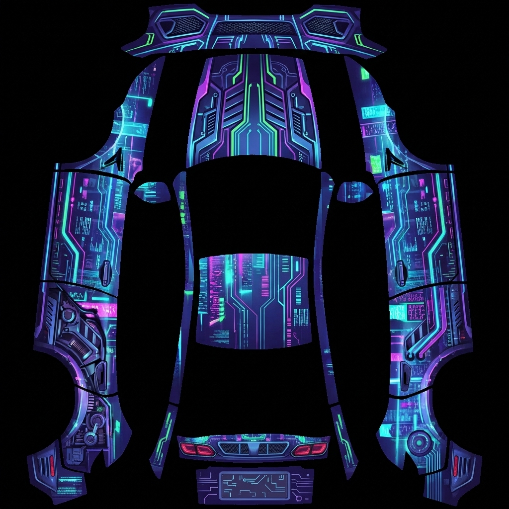 赛博朋克主题，未来科幻风格风 Tesla Model Y 焕新版 wrap texture - 赛博朋克主题，未来科幻风格