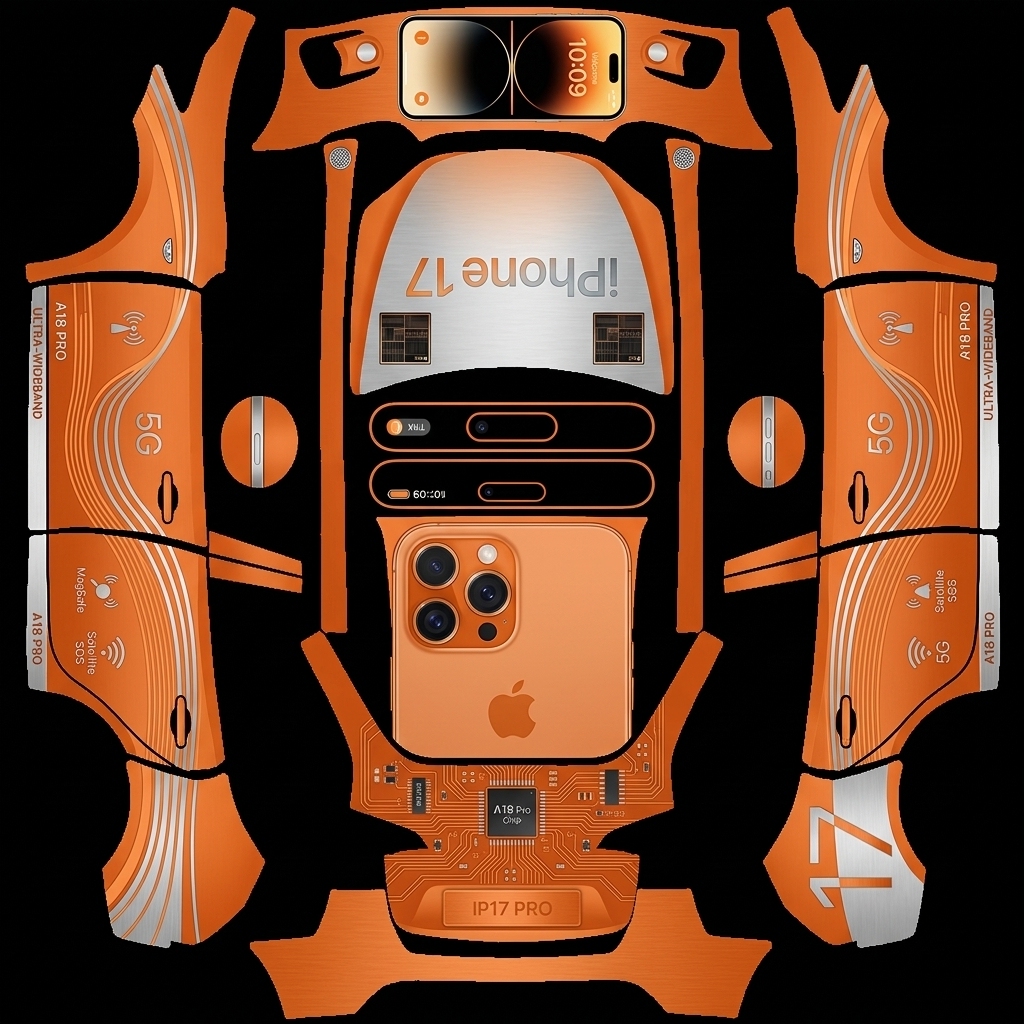 橙锋科技 Tesla Model Y wrap texture - 苹果公司的 iPhone17 手机为主题，橙色