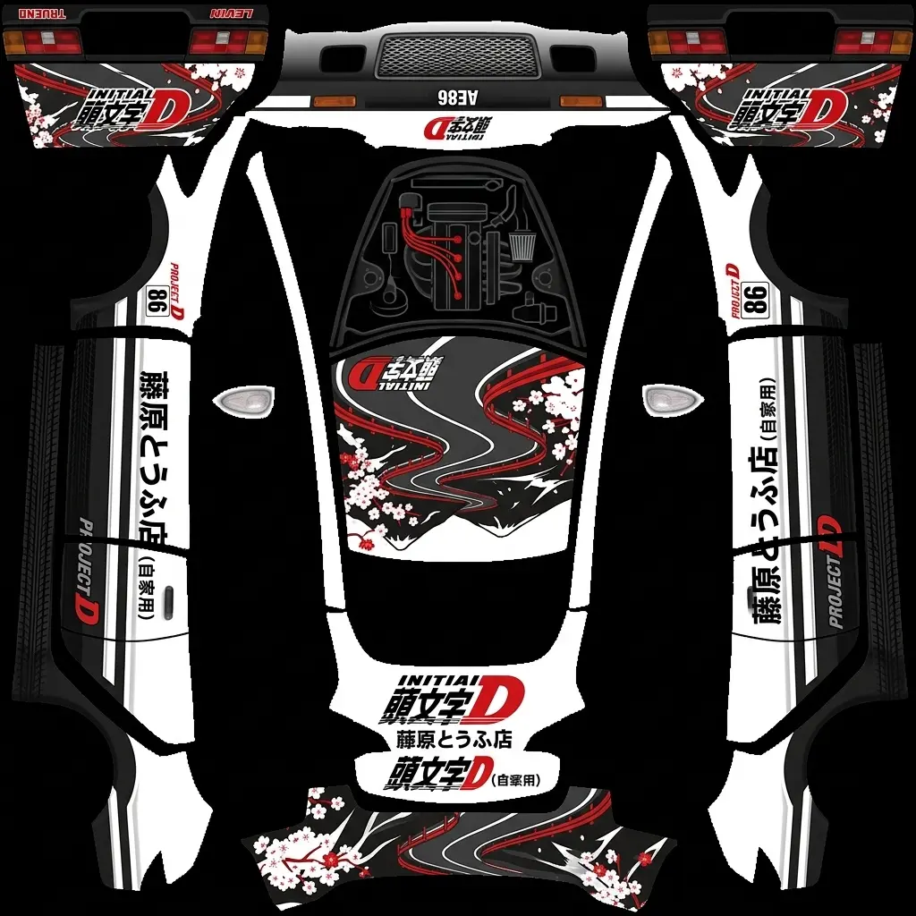 头文字D·AE86 Tesla Model 3 wrap texture - 头文字D，AE86那样的涂装