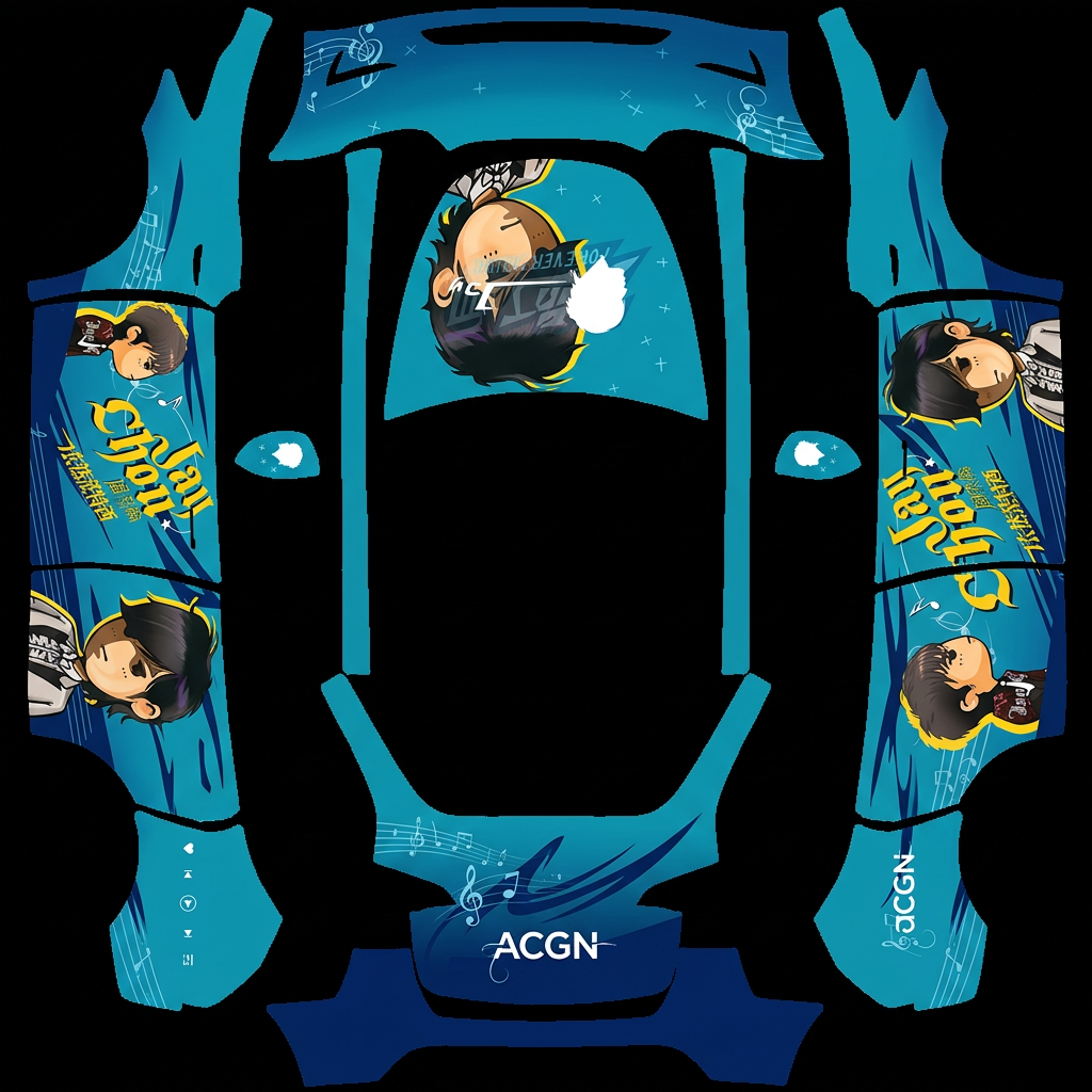 周董Y次元 Tesla Model Y wrap texture - 根据下面的团生产周杰伦卡通形象的涂装