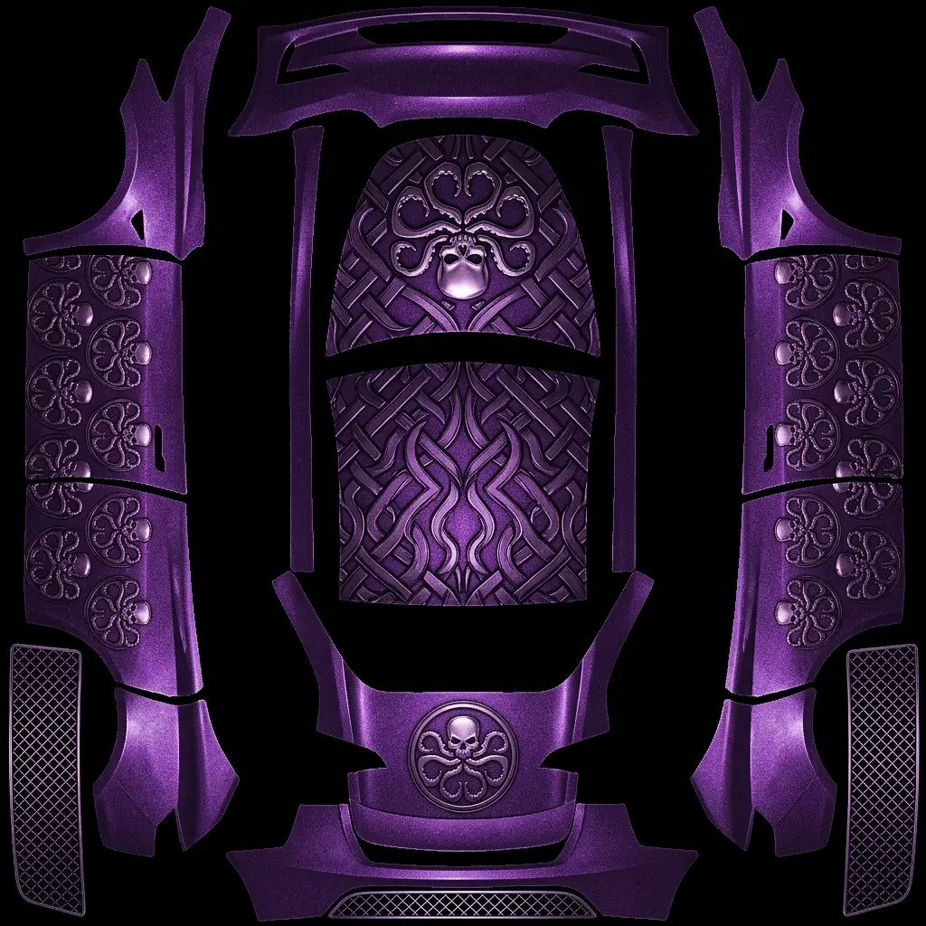 九头蛇魅紫 Tesla Model Y wrap texture - Hail hydra metallic purple replace tesla logo to hydra logo