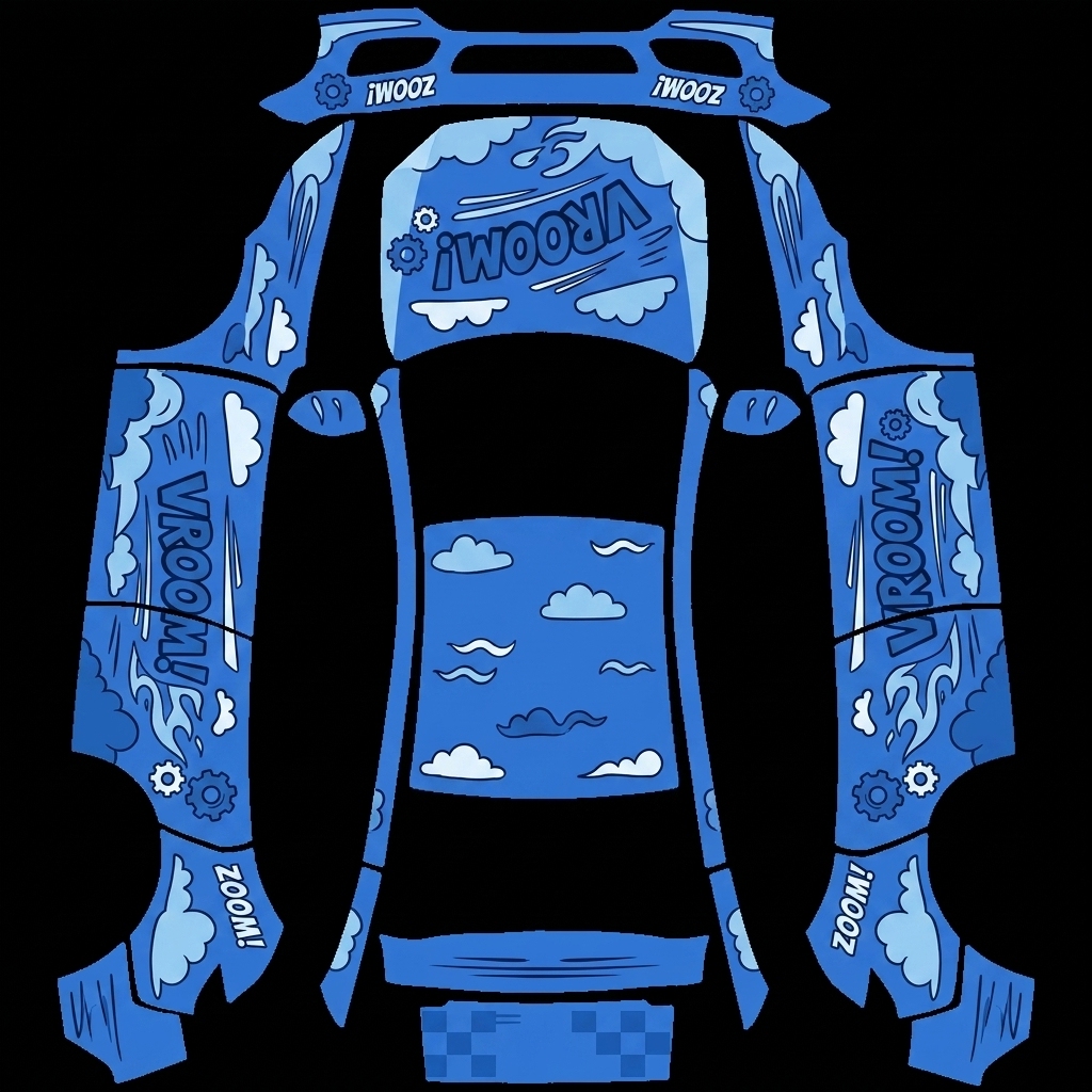 蔚蓝童趣 Tesla Model Y 焕新版 wrap texture - 生成一个蓝色卡通图案车漆