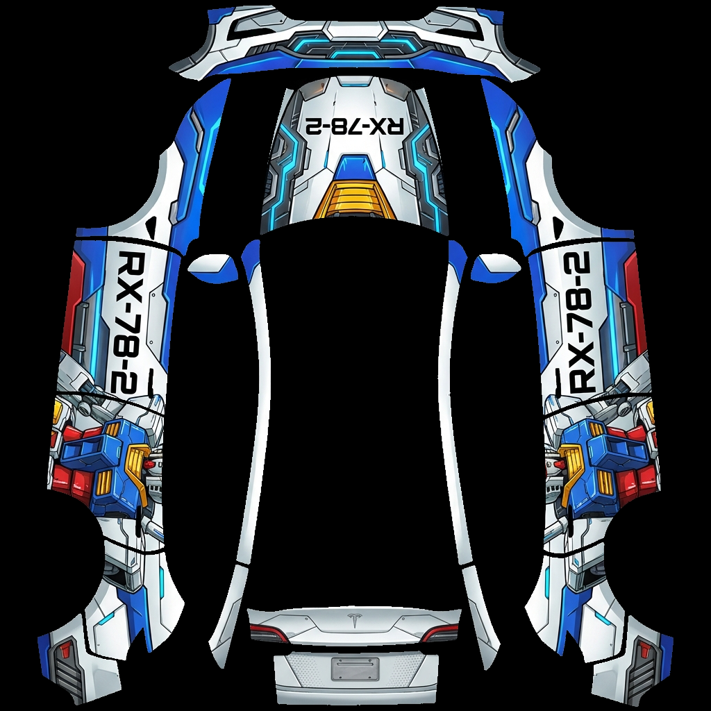 机甲风格，复杂的车身接缝，机甲感数字编号，高达风 Tesla Model Y 焕新版 wrap texture - 机甲风格，复杂的车身接缝，机甲感数字编号，高达