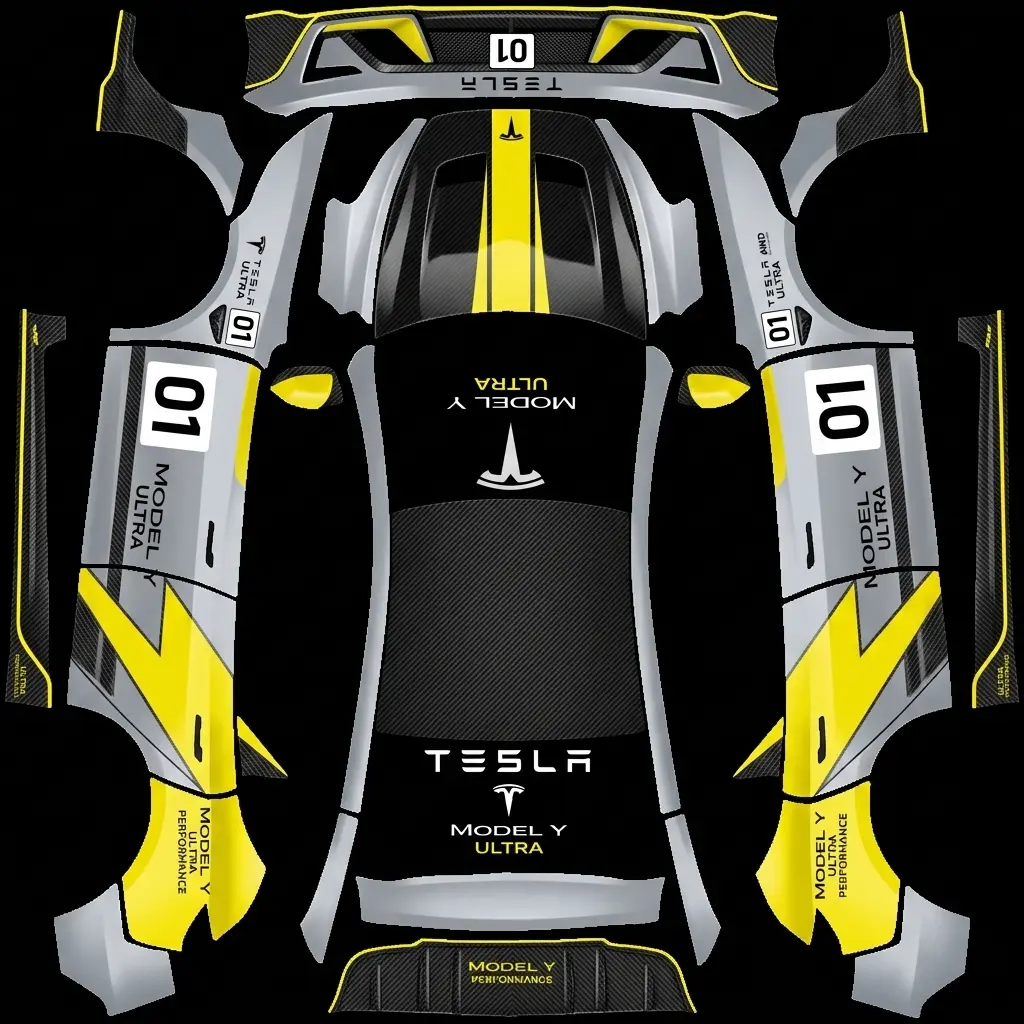 超Y型格 Tesla Model Y 焕新版 wrap texture - 参考Su7 Ultra生成，车标使用特斯拉