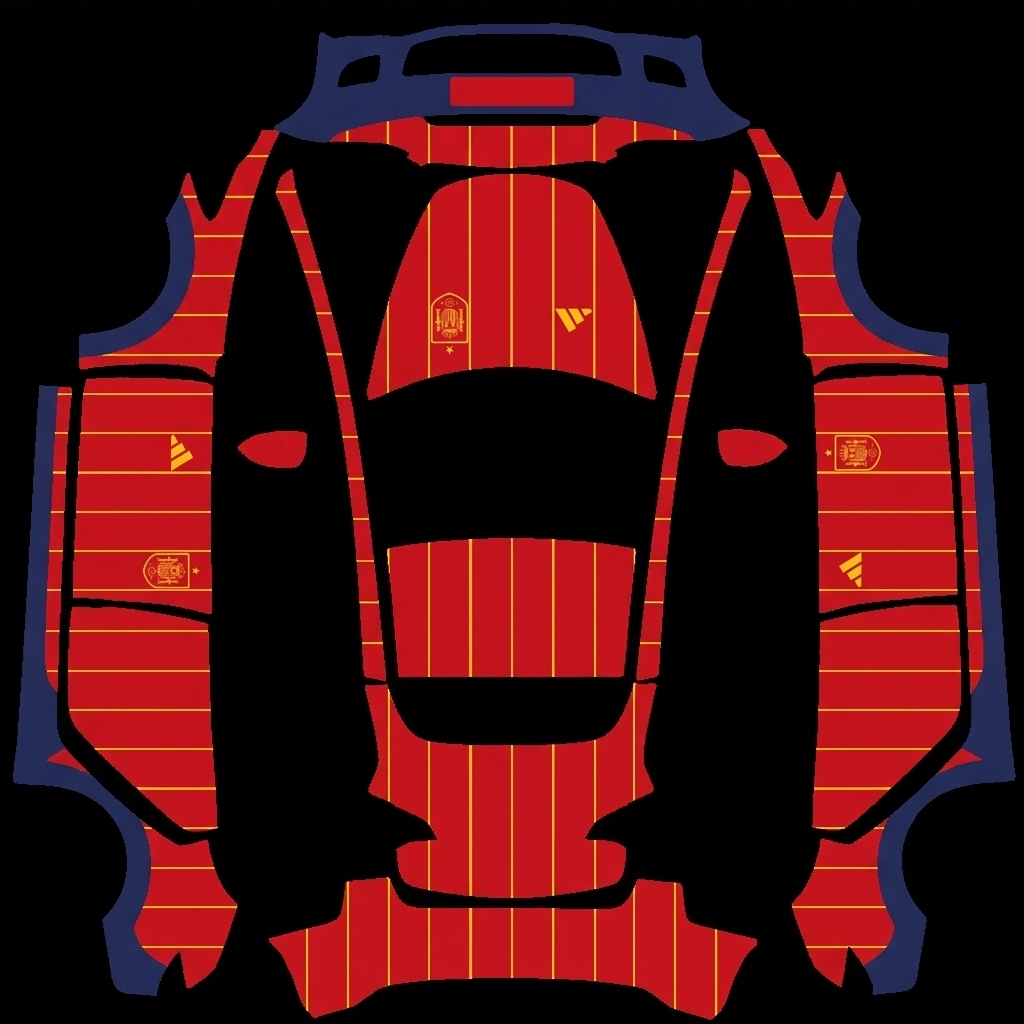 斗牛士战袍 Tesla Model 3 wrap texture - 2026 年世界杯西班牙国家队主题，以图片上衣服的图案作为主题，不要人物，不要号码