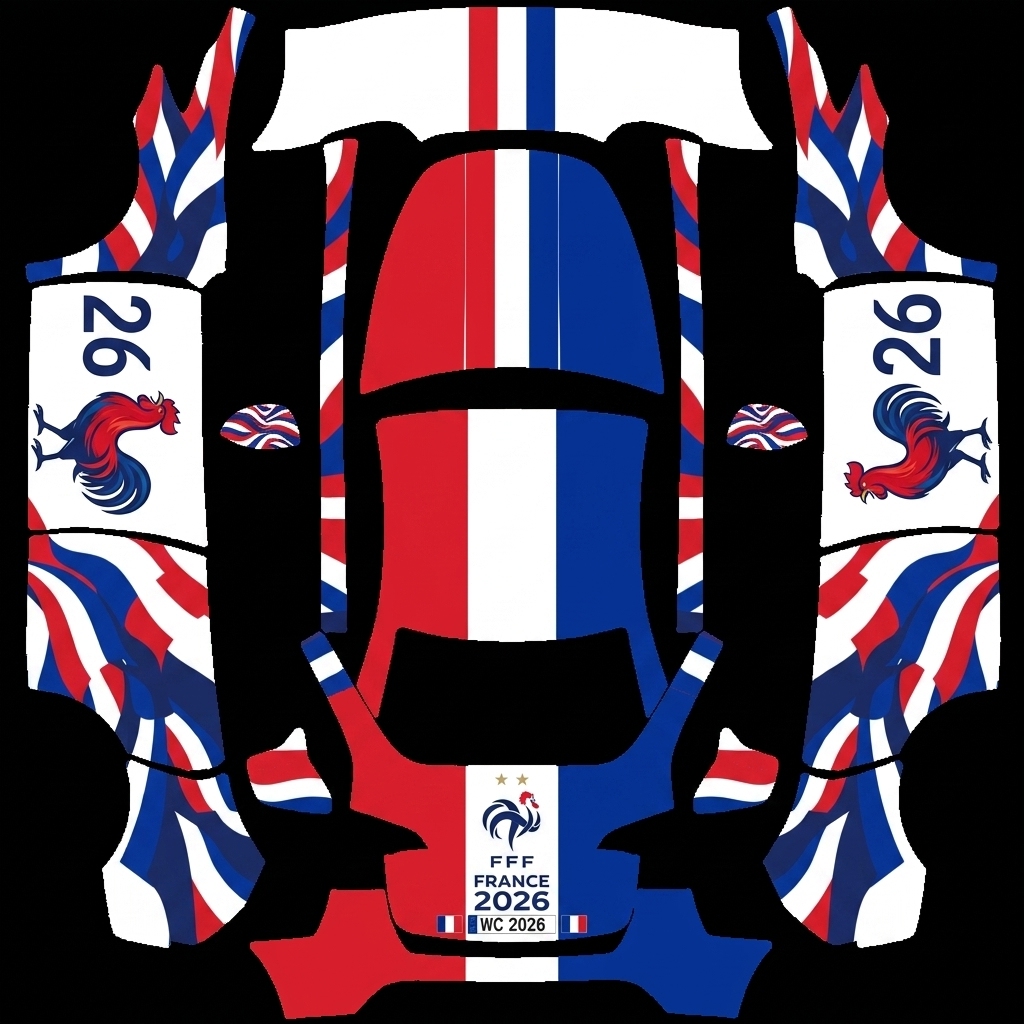 高卢雄鸡战魂 Tesla Model Y wrap texture - 2026 年世界杯法国队🇫🇷，法国国旗为主元素
