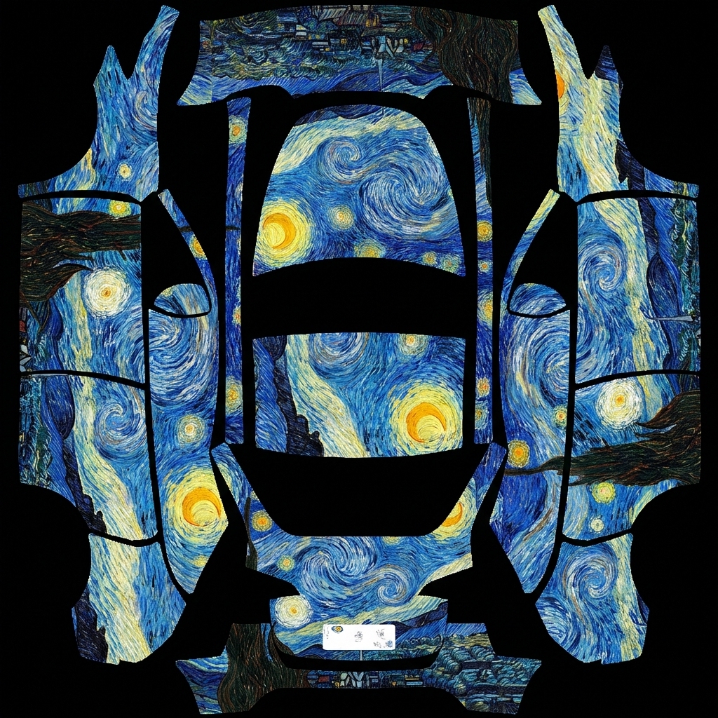 梵高星空主题，清晰的优化笔触肌理 Tesla Model Y wrap texture - 梵高星空主题，清晰的优化笔触肌理