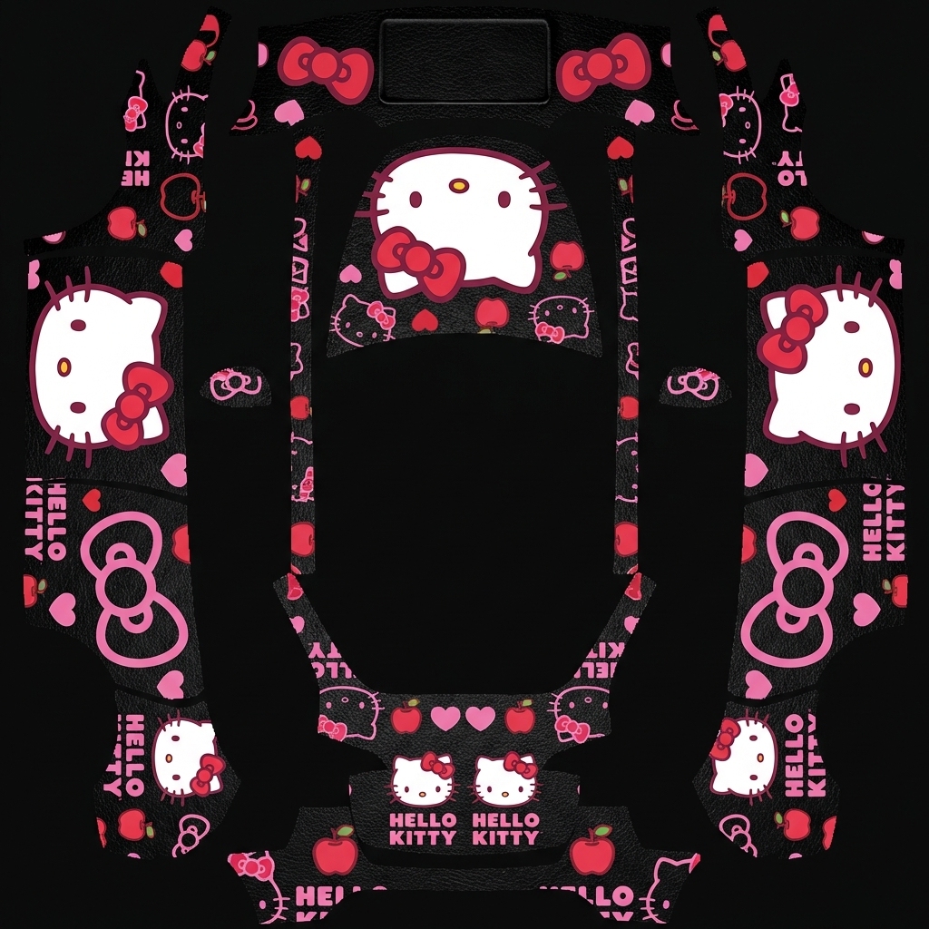 黑皮hello Kitty主题风 Tesla Model Y wrap texture - 黑皮hello Kitty主题