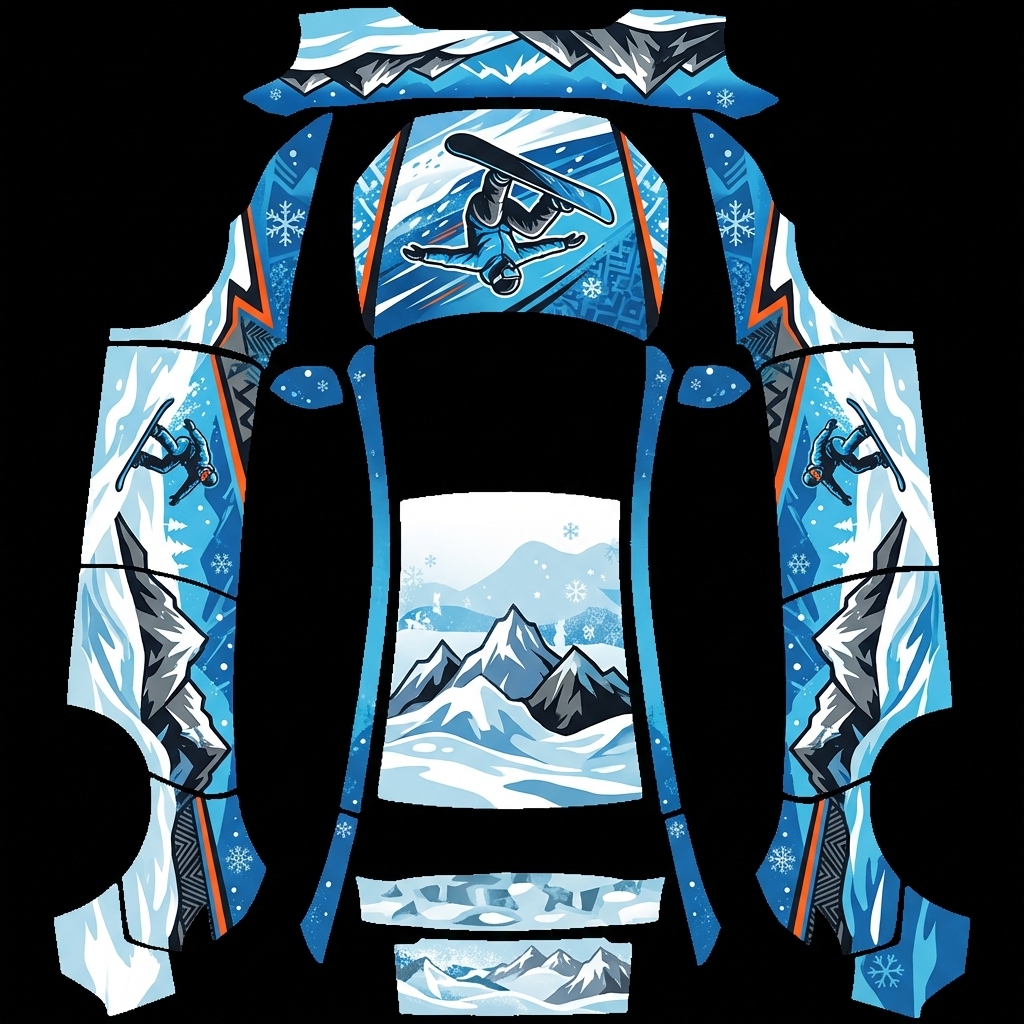 单板滑雪主题，充满动力的风格，酷，整体性强风 Tesla Model Y 焕新版 wrap texture - 单板滑雪主题，充满动力的风格，酷，整体性强