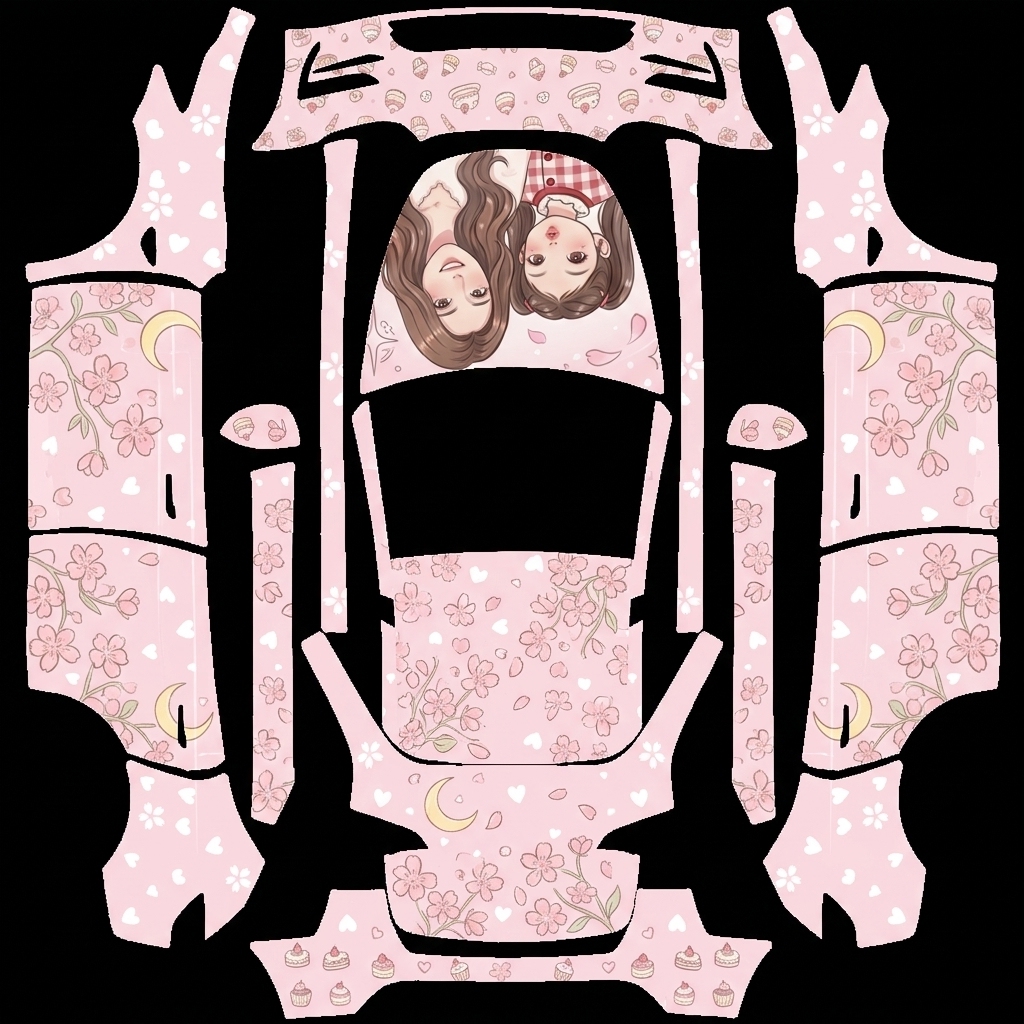 独占风华 Tesla Model Y wrap texture - 前面人物画面保留，位置不变。两侧不显示人物