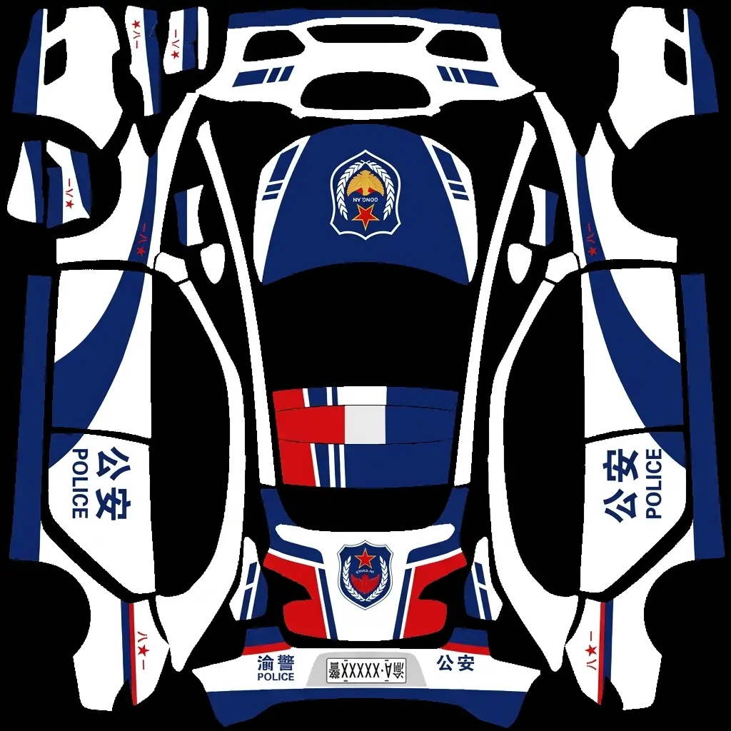 警车风暴 Tesla Model 3 wrap texture - 中国警车涂装