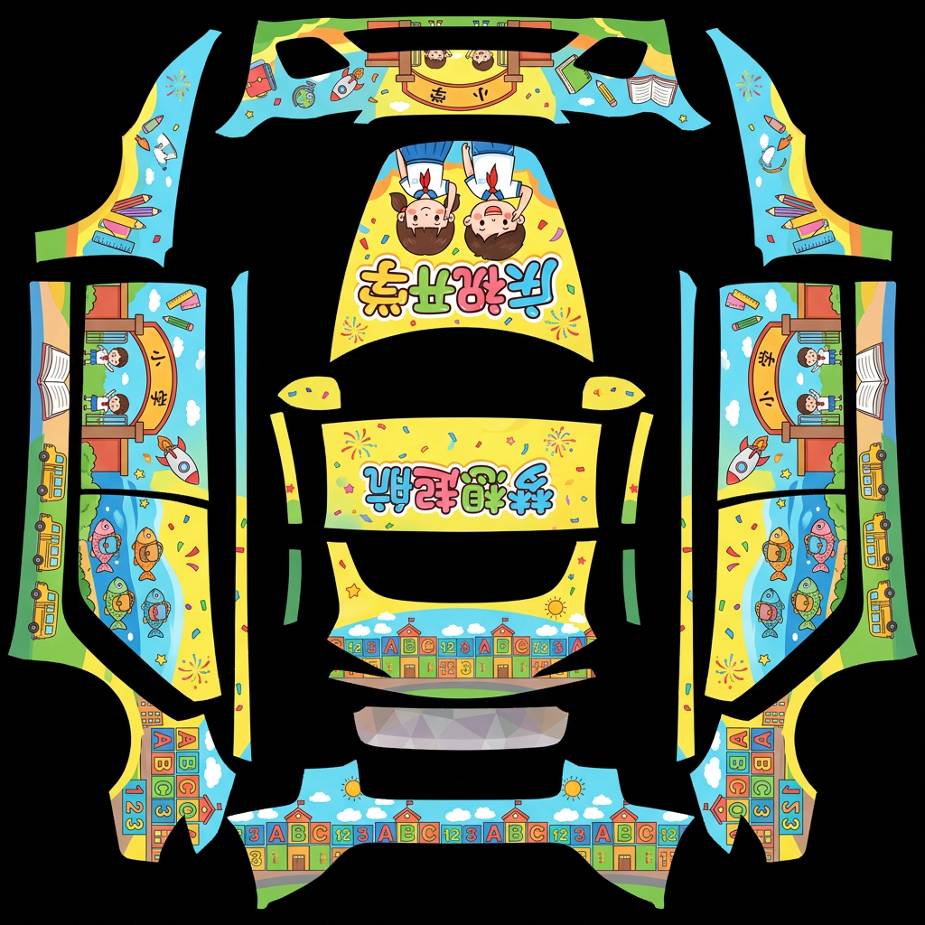 庆祝小学生开学的主题，艳丽可爱高饱和 Tesla Model 3 焕新版 wrap texture - 庆祝小学生开学的主题，艳丽可爱高饱和