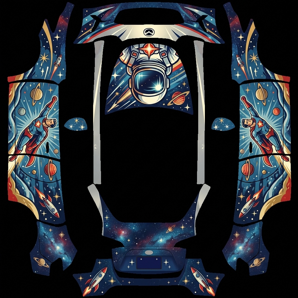 生成星星人主题的涂装 Tesla Model Y wrap texture - 生成星星人主题的涂装