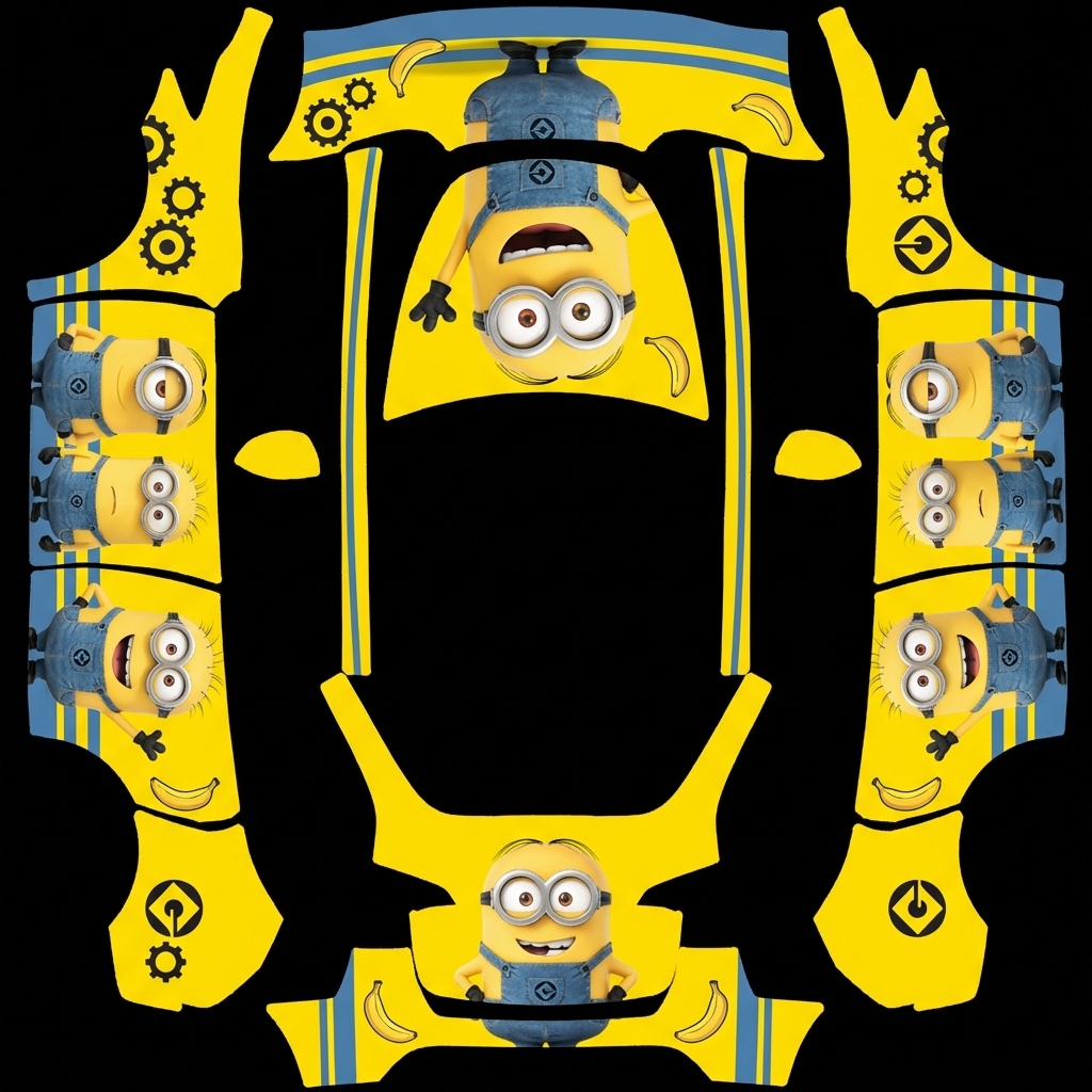 小黄人Y Tesla Model Y wrap texture - 黄色车身，小黄人主题涂装