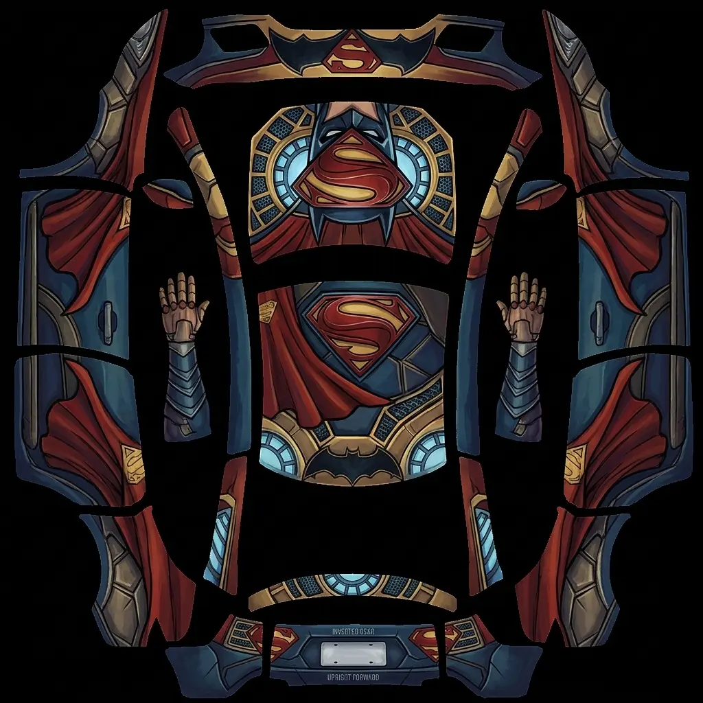 Heroic Alliance Tesla Model Y L wrap texture - 超人，蝙蝠侠，钢铁侠