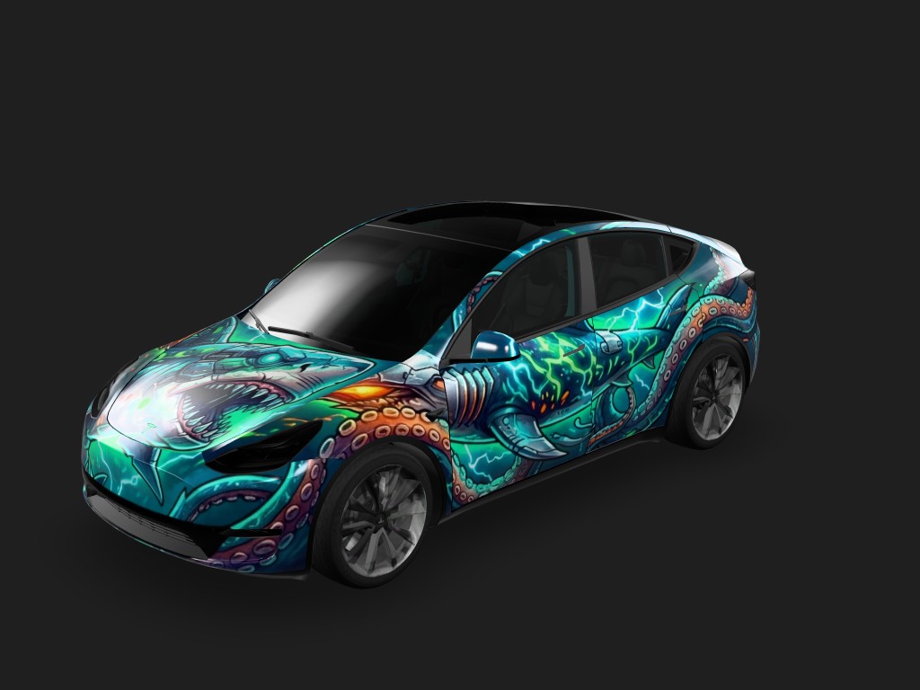 变异鲨鱼 Tesla Model Y wrap - 变异鲨鱼...
