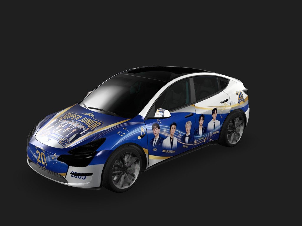 super junior 20周年主题，要有9成员的人物形象 Tesla Model Y wrap - super junior 20周年主题，要有9成员的人物形象...