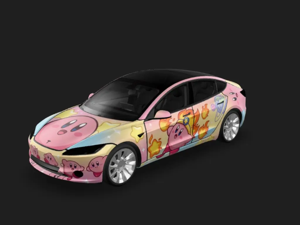 卡比星驾 Tesla Model 3 焕新版 wrap - 把星之卡比放在前盖 以及两边车门...