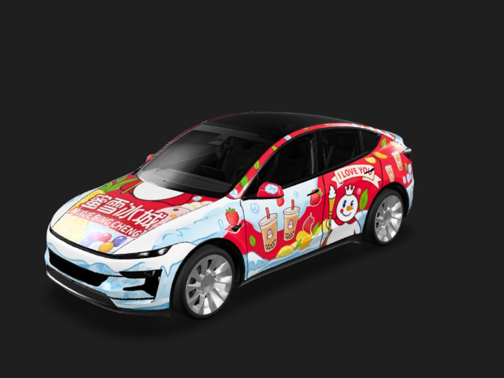 雪王驾到 Tesla Model Y 焕新版 wrap - 蜜雪冰城主题...
