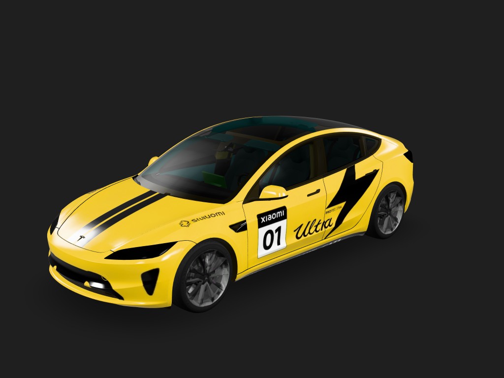 极光米黄 Tesla Model 3 焕新版 wrap - 小米ultra黄色车身拉花...